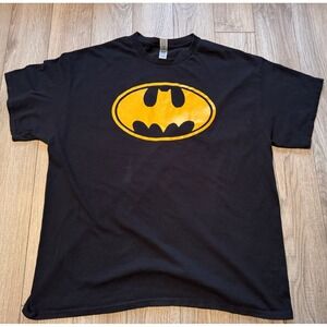 Batman Graphic T-Shirt Mens XL Black Yellow‎ Logo Gildan Heavy Cotton DC Comics